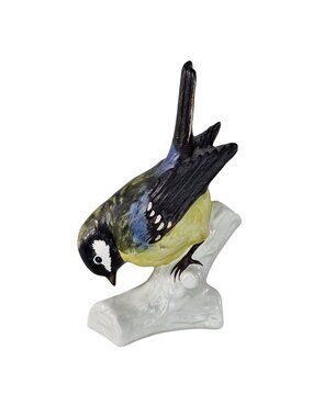 Vintage Goebel Porcelain Bird Figurine Great Titmouse On Branch #38 075 Germany